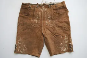 90er Vintage kurze Rißberg Lederhose mit Stickerei und leicht verspeckt Gr.52