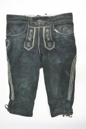 Bequeme Oktoberfest Lederhose Ziegenvelour Kniebund Stickerei schwarz Gr.52