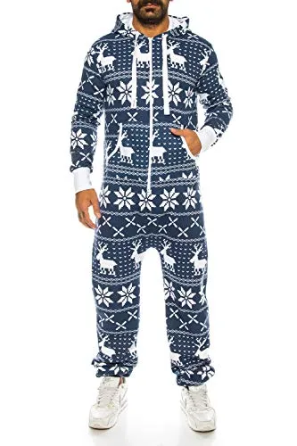 Crazy Age Kuscheliger Jumpsuit Sweat Overall Ganzkörperanzug mit Renntier- Eiskristalle Motive CA-J-603 Relaxen Chillen (Nevi (9