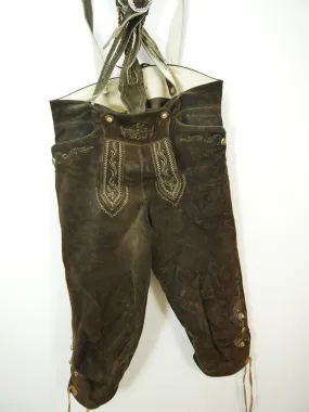 Distler traditionelle Oktoberfest Stickerei Lederhose mit Träger in braun Gr.52