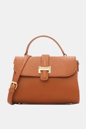 Handtasche in Lederoptik mit Laschenverschluss