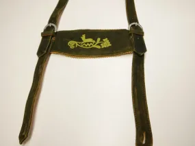 Lederhose Hosenträger Geschirr Wildleder grüne Stickerei Länge: 129 cm Gr.60