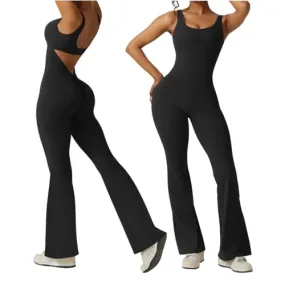Menore Women's Jumpsuit Sleeveless Flare Jumpsuits Backless Tank Tops Bodycon Scrunch Butt Yoga Rompers V Back Sexy Playsui