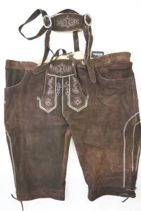 Paulgos echte Oktoberfest Lederhose Kniebund braun mit Träger Geschirr Gr.66