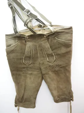 Stickerei Hirschleder Lederhose braun Kniebund Träger Säckler Handarbeit Gr.56