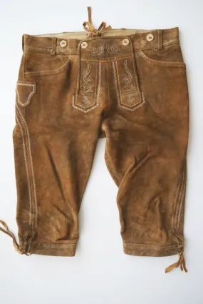 Stockerpoint Vintage Lederhose Kniebund Stickerei Ziegenvelour Leder braun Gr.54