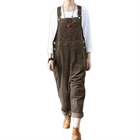 Tomwell Latzhose Damen Jumpsuit Cordoverall Vintage Overall ärmellose Riemenoverall Latzhose Braun 2XL