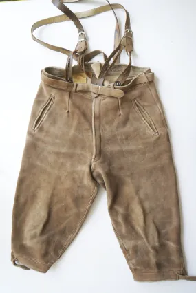 Vintage Lederhose sämisch Elch od. Hirschleder Kniebund weich stabil braun Gr.50